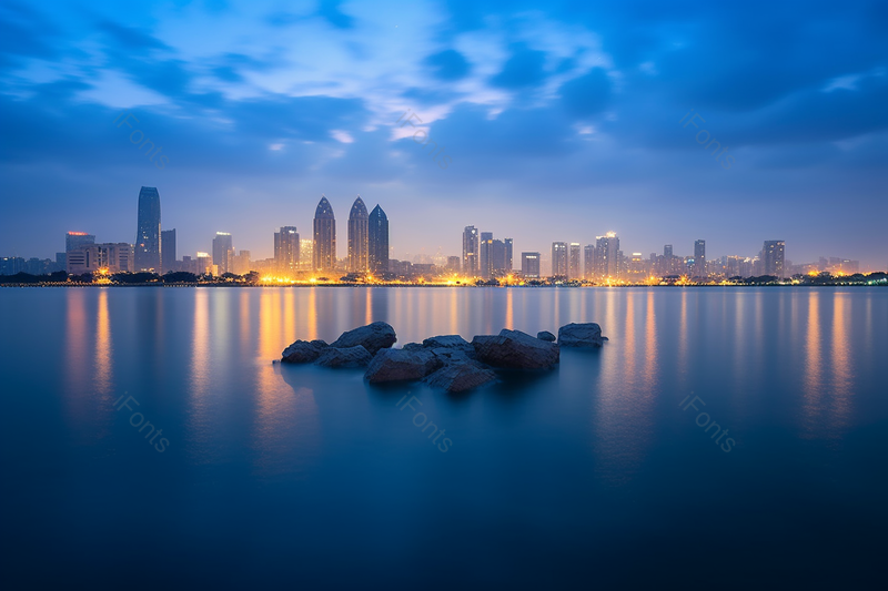 城市夜景灯光初上苏州金鸡湖风光,高清,摄影图,摄影图片,图片大全,摄影图免费下载
